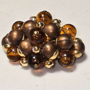 Vintage 1950s Acrylic Brown and Gold Tone Cluster Clip-on Earrings